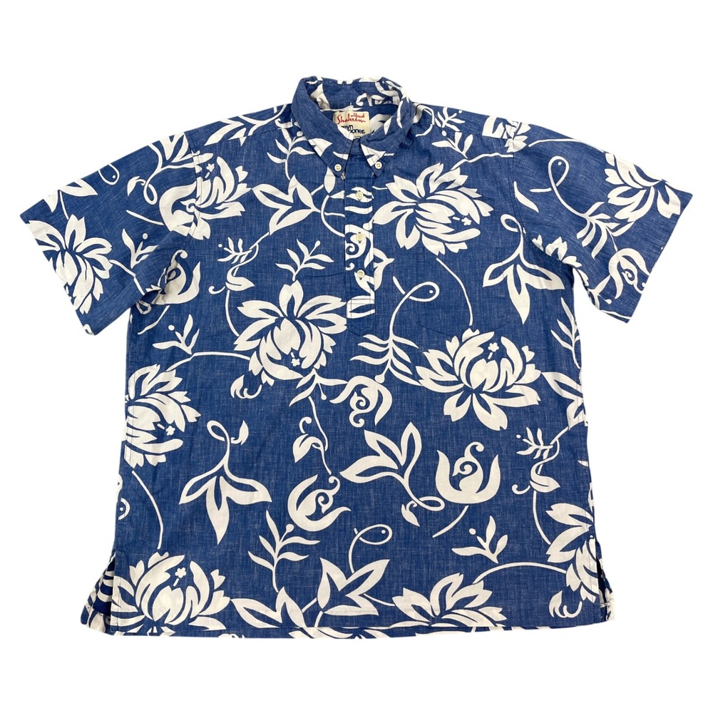 Reyn Spooner Pullover Shirt Mens Large Blue Floral Alfred Shaheen Reverse Print